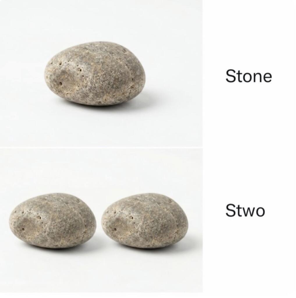 Мем с изображением одного камня с подписью Stone и двух камней с подписью Stwo