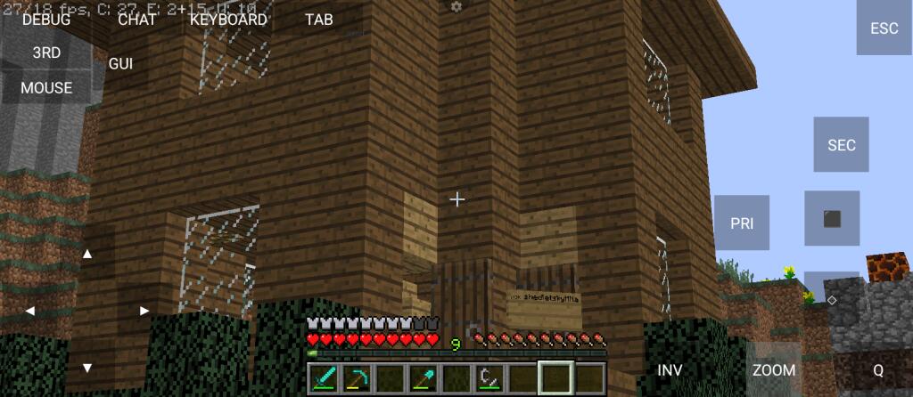 Скриншот из игры Minecraft с интерфейсом управления на экране