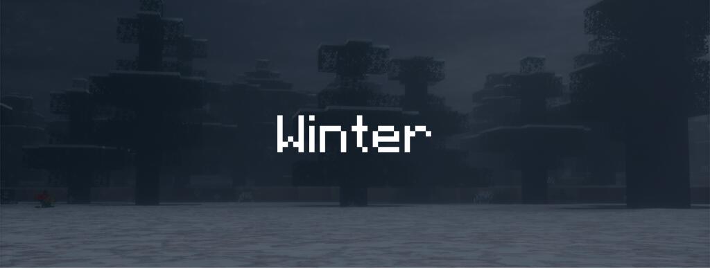 Заснеженный лес из Minecraft с надписью Winter