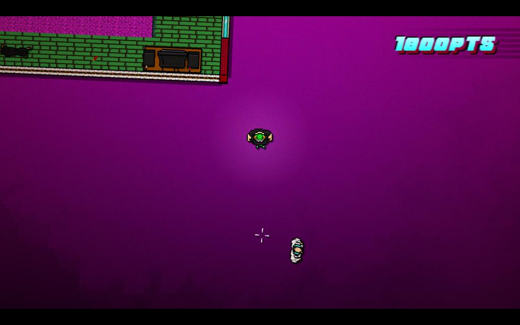Скриншот из Hotline Miami с персонажем в белой одежде, стоящим у окна, и надписью OPTS в углу (3 из 3)