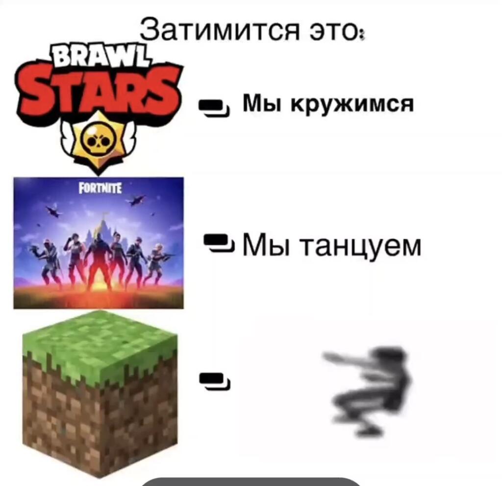 Три логотипа игр Brawl Stars, Fortnite и Minecraft с подписями о действиях игроков