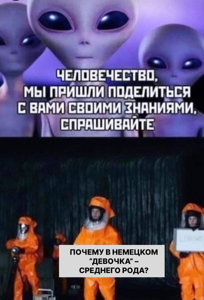 Мем про немецкий язык. Не все поймут, но девочка на немецком — das Mädchen.