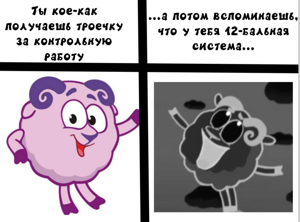 У кого 12-ти бальная система? У меня 5-ти бальная, ну, это классика. +...