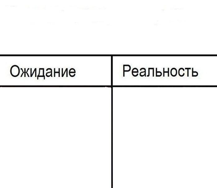 Пустая таблица с двумя колонками Ожидание и Реальность для создания мема