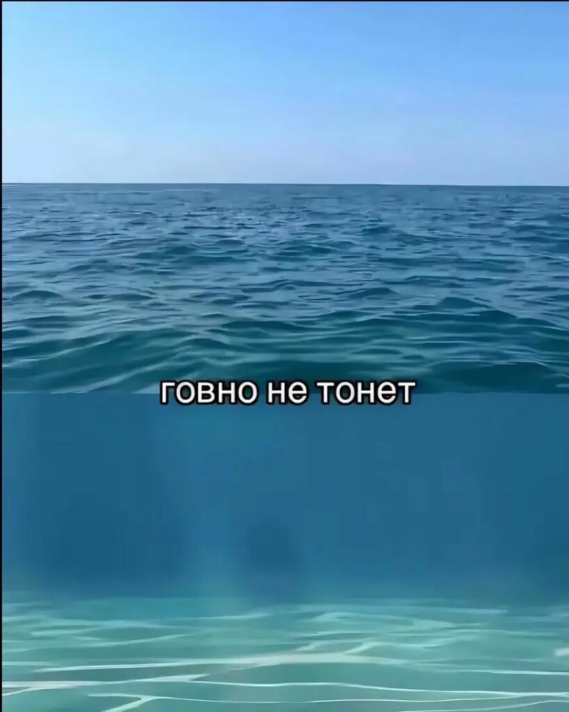 Вид на морскую гладь с надписью ГОВНО НЕ ТОНЕТ, отсылка к песне группы Nirvana