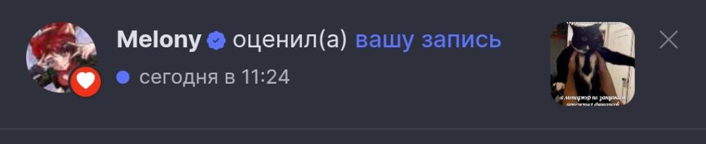 Скриншот уведомления о лайке от пользователя Melony и миниатюра мема с котом в дверном проёме и подписью «я менеджер не закрываю двери