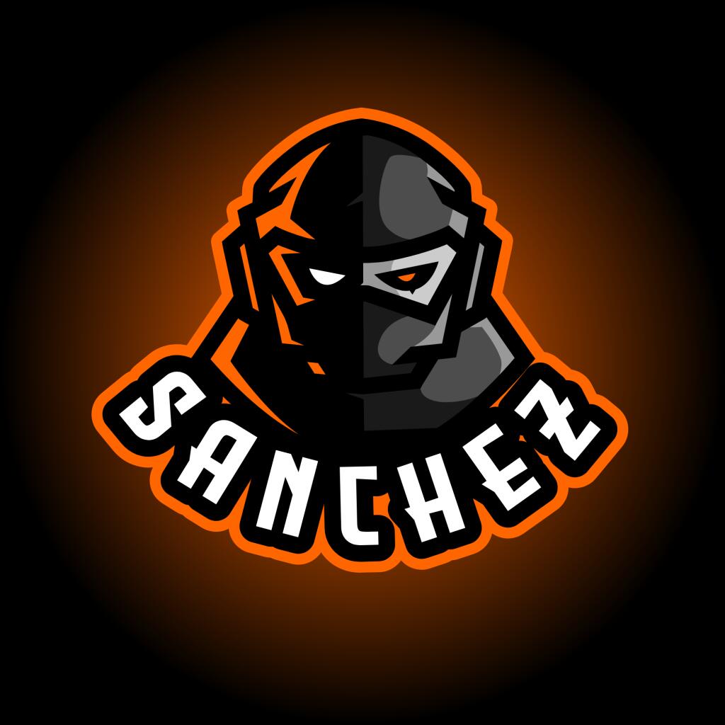 Стильный логотип с маской и надписью SANCHEZ на темном фоне